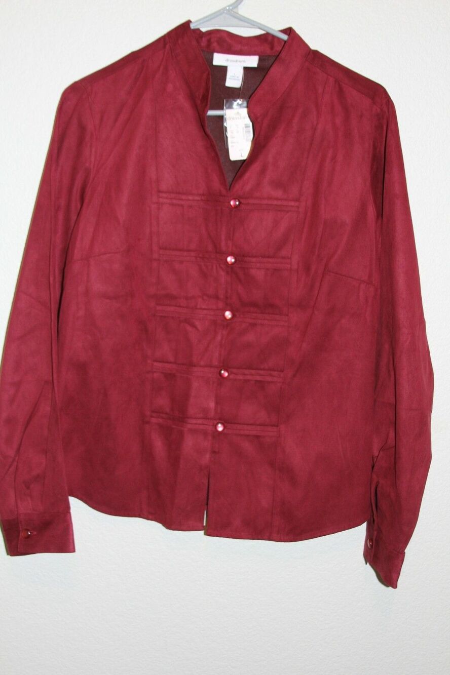 Dressbarn Top Large Red Womens Button Front Faux Seude New